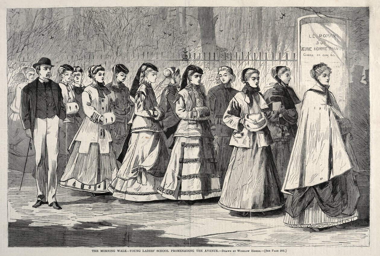 Der Morgenspaziergang - Junge Damen promenieren auf der Allee, 1868 von Winslow Homer