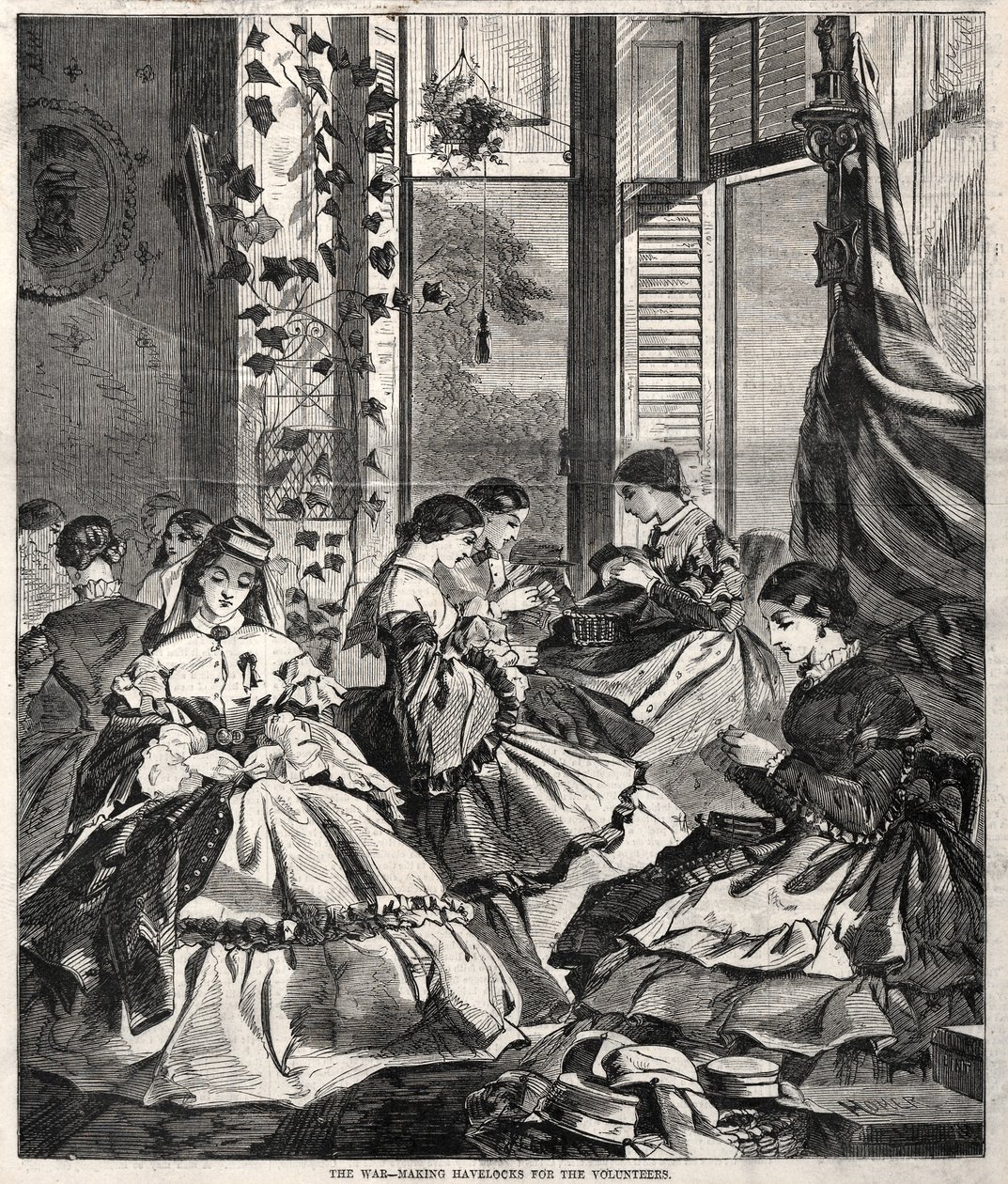 Der Krieg - Herstellung von Havelocks für die Freiwilligen, 1861 von Winslow Homer