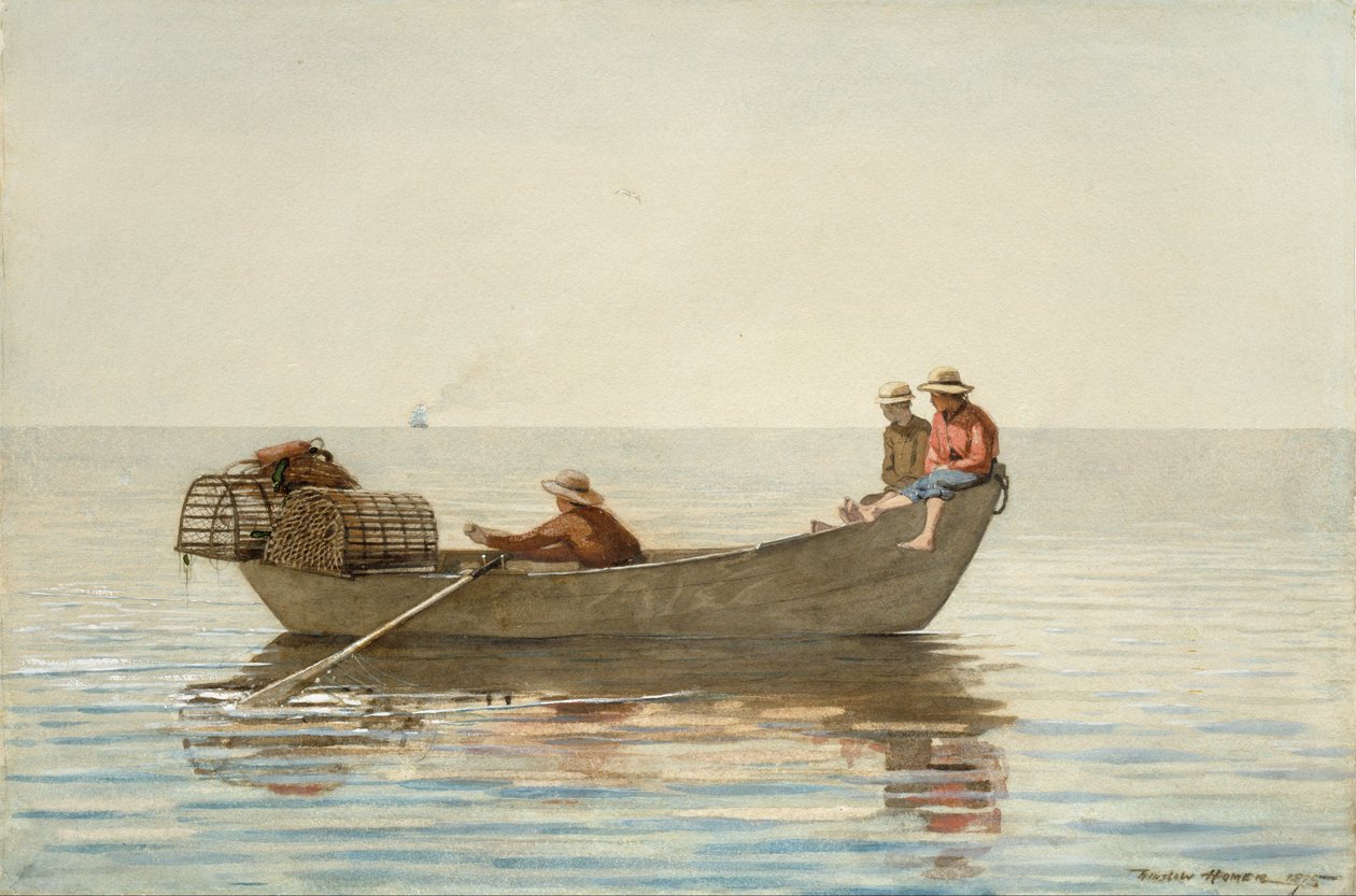 Drei Jungen in einem Dory mit Hummerkörben von Winslow Homer