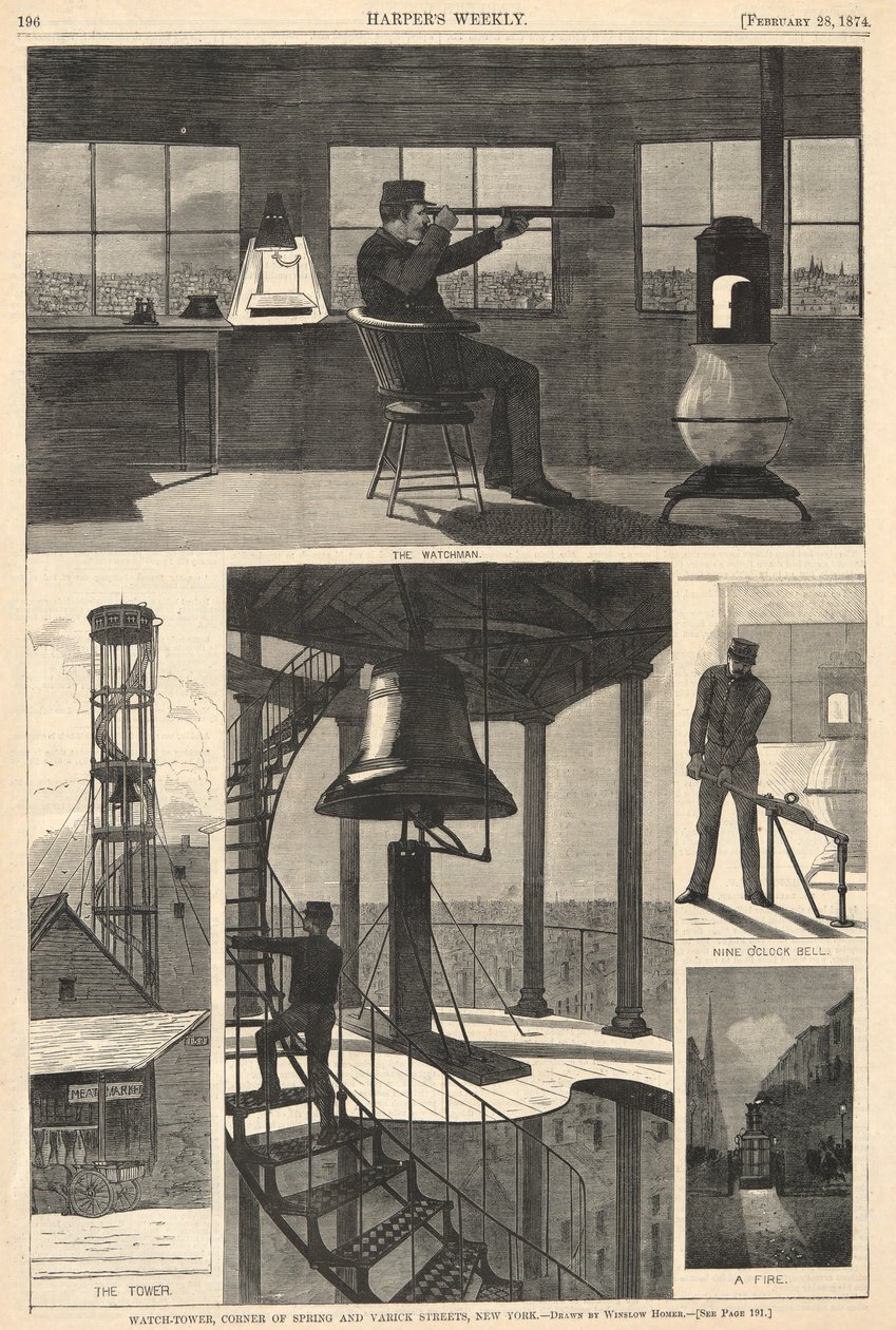 Wachturm, Ecke Spring und Varick Streets, New York, aus Harper von Winslow Homer