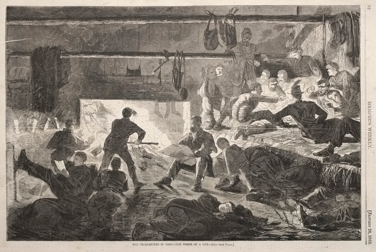 Winterquartiere im Lager - Das Innere einer Hütte, 1863 von Winslow Homer