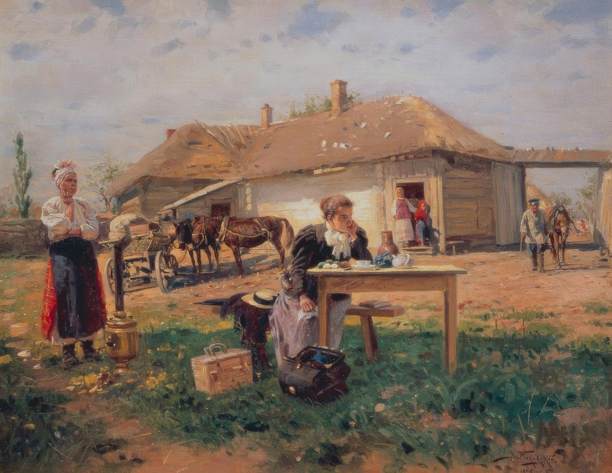 Die Ankunft der Lehrerin im Dorf von Wladimir Jegorowitsch Makowski