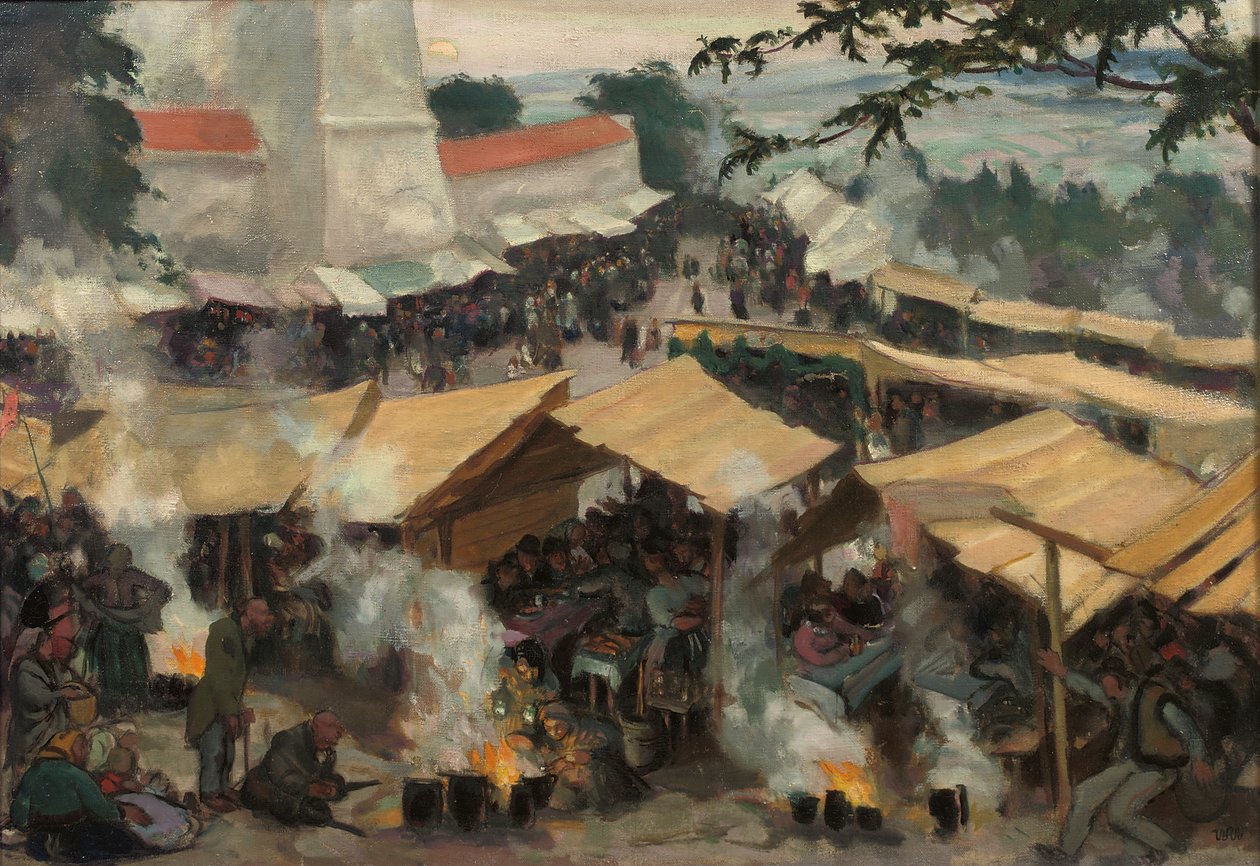 Der Jahrmarkt in Kawaria Zabrzydowska, Polen, ca. 1913 von Wojciech Stanislaw Weiss