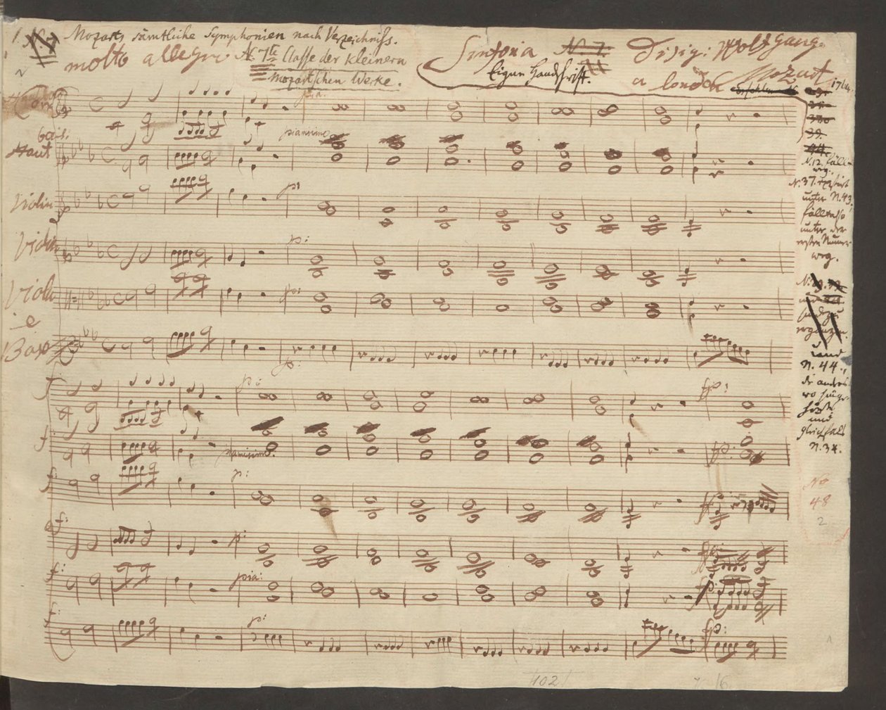 Eröffnung des Autographenmanuskripts von Mozarts Sinfonie Nr. 1 von Wolfgang Amadeus Mozart