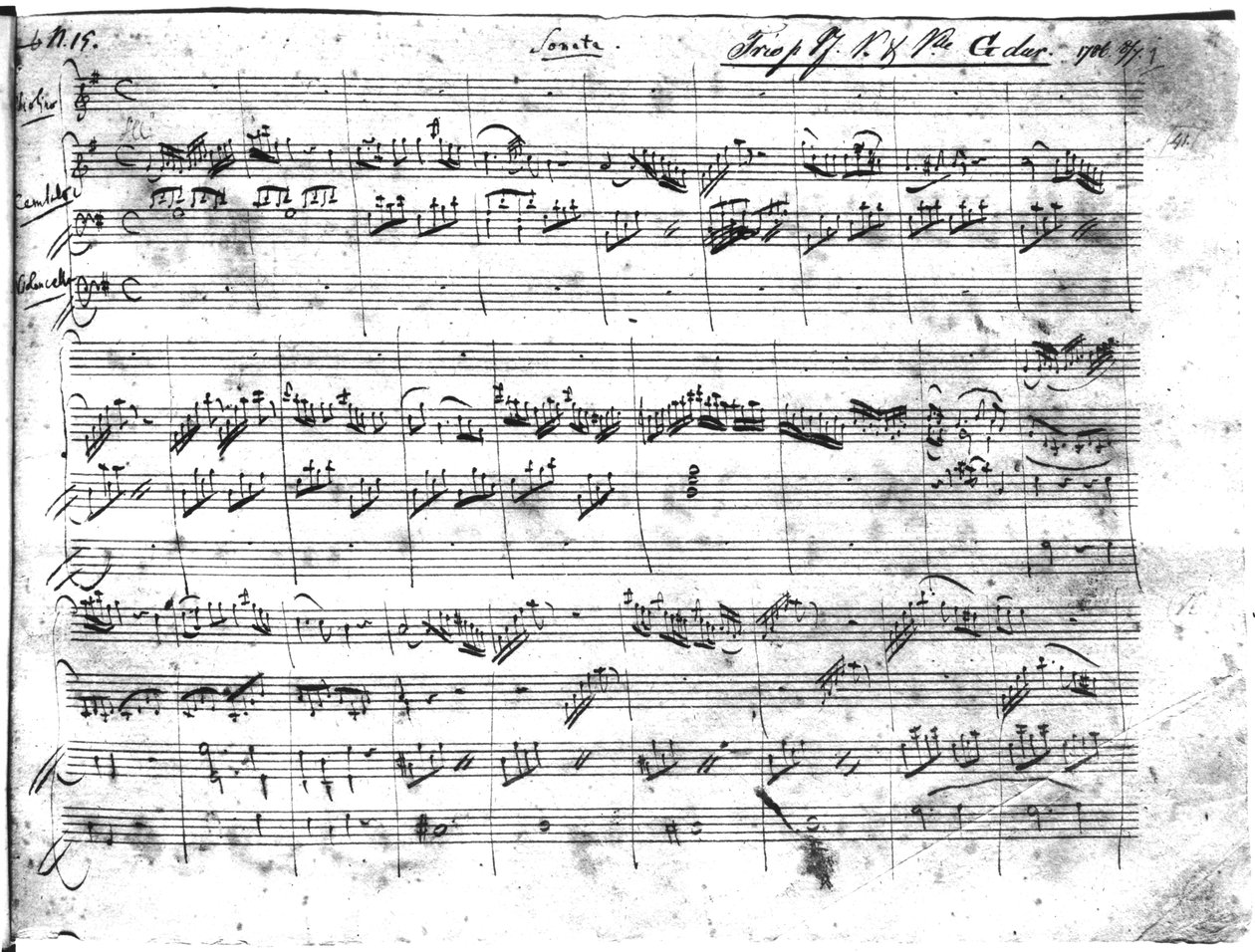 Trio in G-Dur für Violine, Cembalo und Violoncello (K 496) 1786 (1. Seite) von Wolfgang Amadeus Mozart