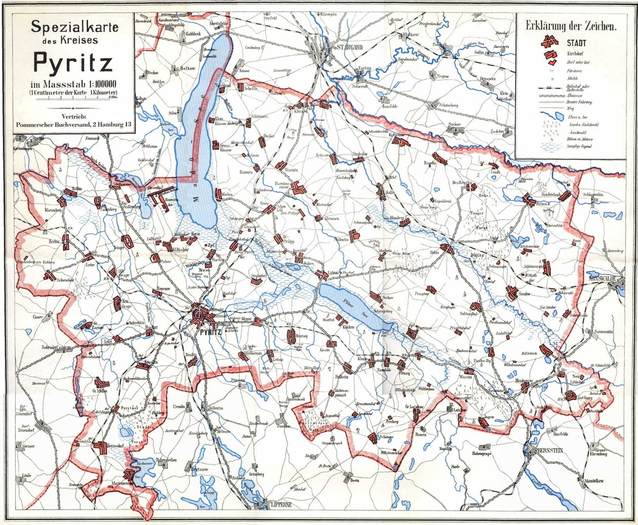 Vorkriegskarte von Pyritz und dem Kreis Pyritz von Wolfgang Langkabel