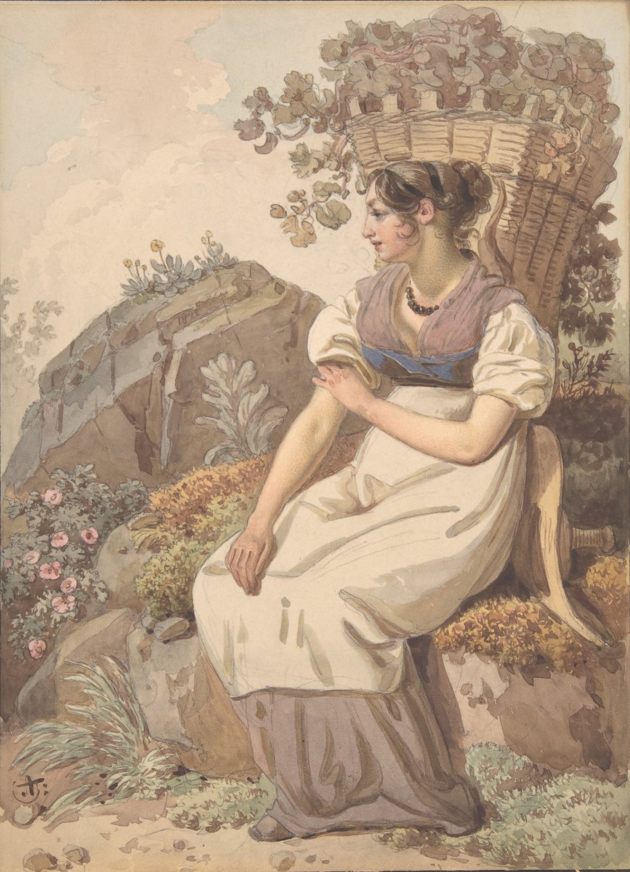 Junge Frau im Vaudois nach der Weinlese, 1821 von Wolfgang Adam Töpffer