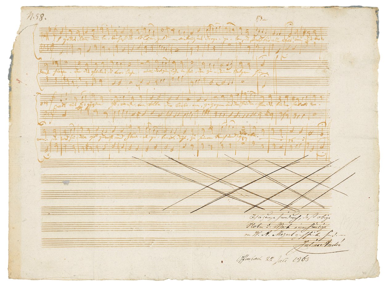 Autographes Musikmanuskript, Zwei deutsche Kirchenlieder, K.343 von Wolfgang Amadeus Mozart