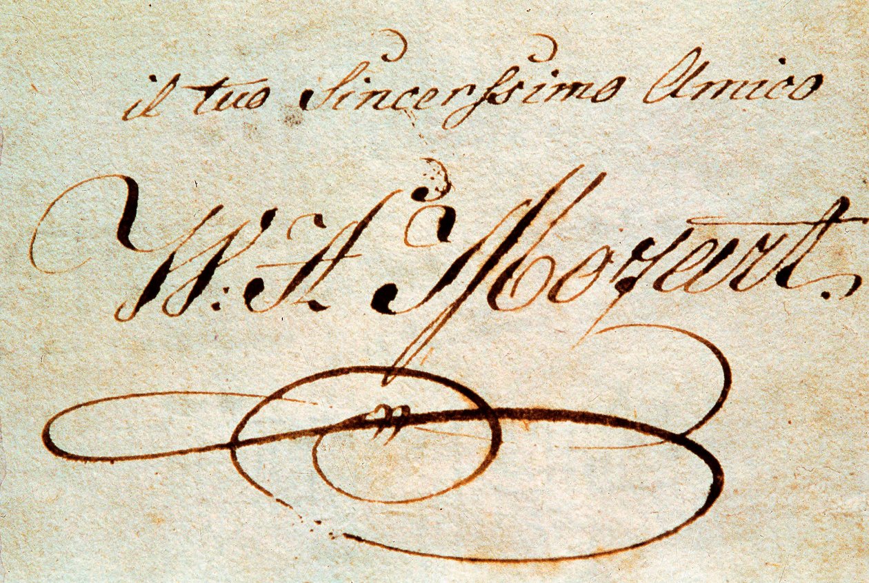 Unterschrift des österreichischen Komponisten Wolfgang Amadeus Mozart (1756-1791) von Wolfgang Amadeus Mozart