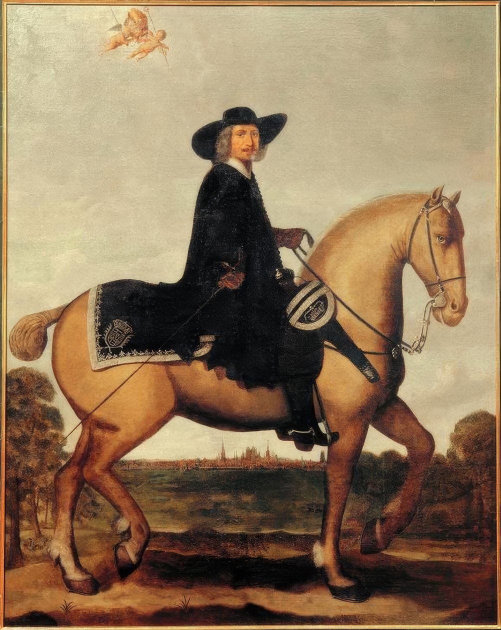 Christoph Bernhard von Galen zu Pferde vor der Silhouette von Münster von Wolfgang Heimbach