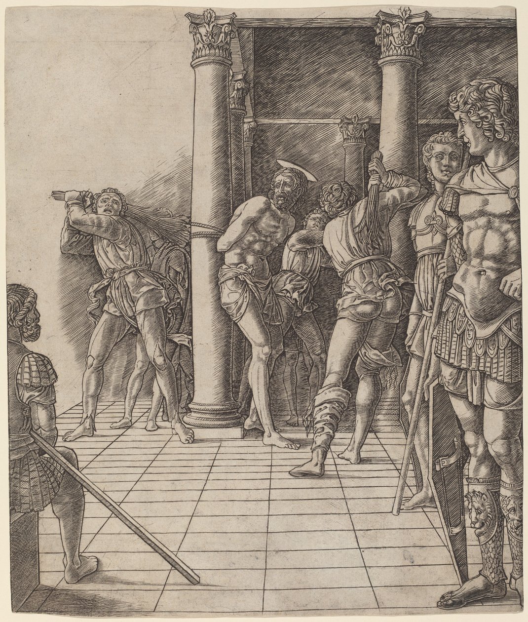 Geißelung Christi mit dem Pflaster von Workshop of Andrea Mantegna