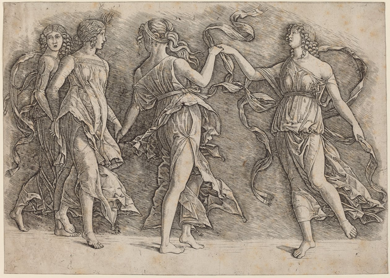 Vier tanzende Musen von Workshop of Andrea Mantegna