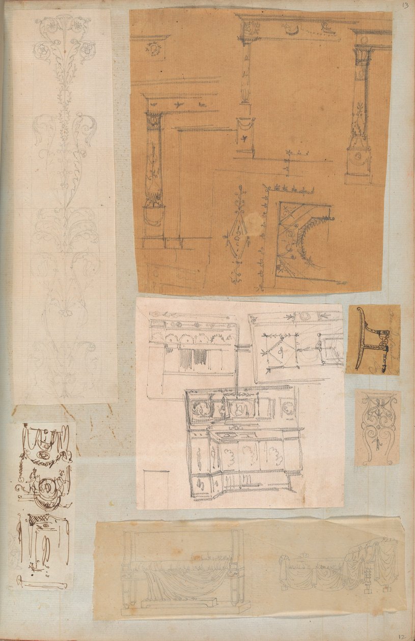 Seite aus einem Sammelalbum mit Zeichnungen und mehreren Architekturabdrücken, ca. 1800-1850 von Workshop of Charles Percier, Workshop of Pierre
