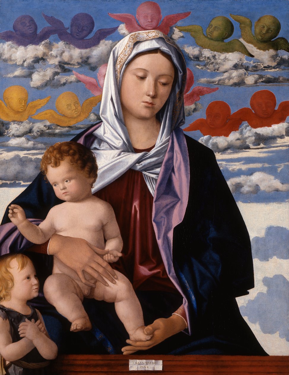 Madonna mit Kind und Johannes dem Täufer von Workshop of Giovanni Bellini