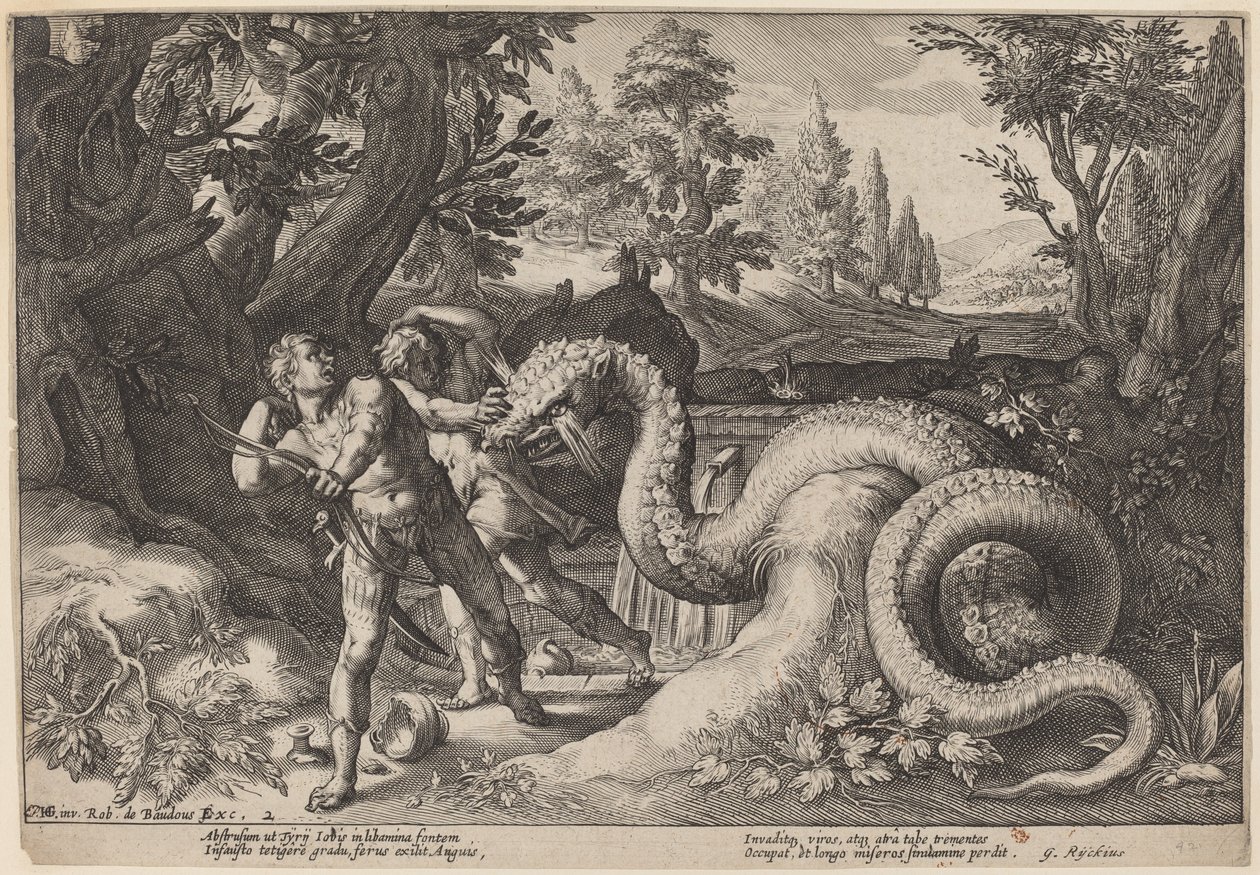 Der Drache, der die Gefährten von Kadmos verschlingt von Workshop of Hendrick Goltzius, after Hendrick Goltzius