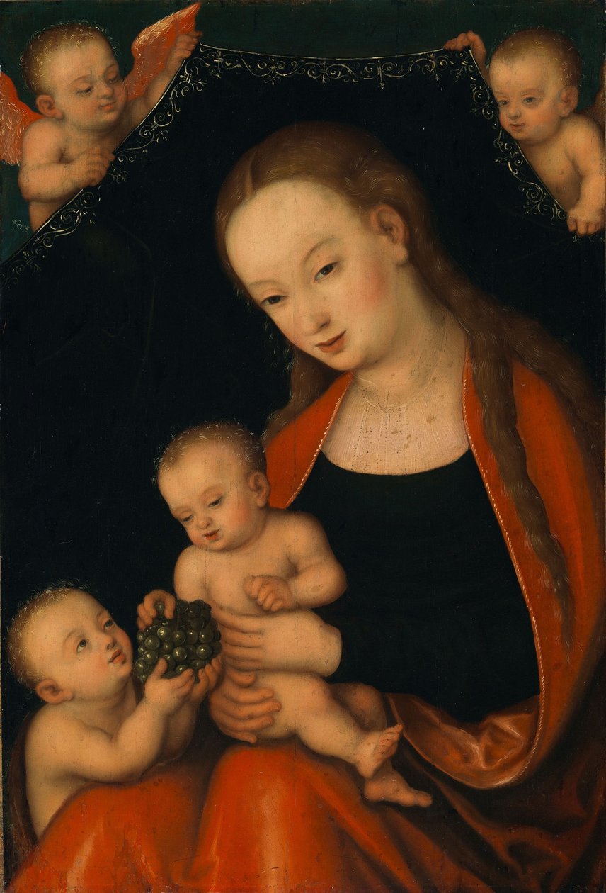 Die Jungfrau und das Kind mit dem kleinen Johannes dem Täufer und Engeln von workshop of Lucas Cranach the Elder
