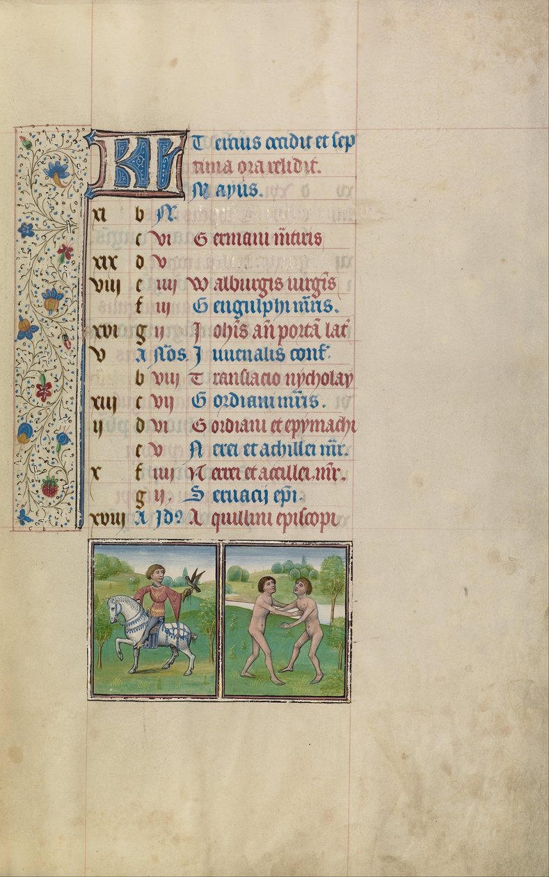 Ein Mann beim Beizjagen; Tierkreiszeichen Zwillinge von Workshop of Willem Vrelant