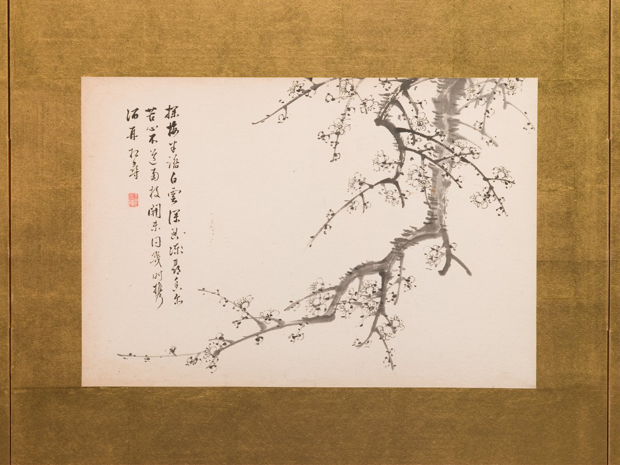 Prunusblüten, Faltwand, Tafel 2 von 4, Edo-Periode 1844 von Yamamoto Baiitsu