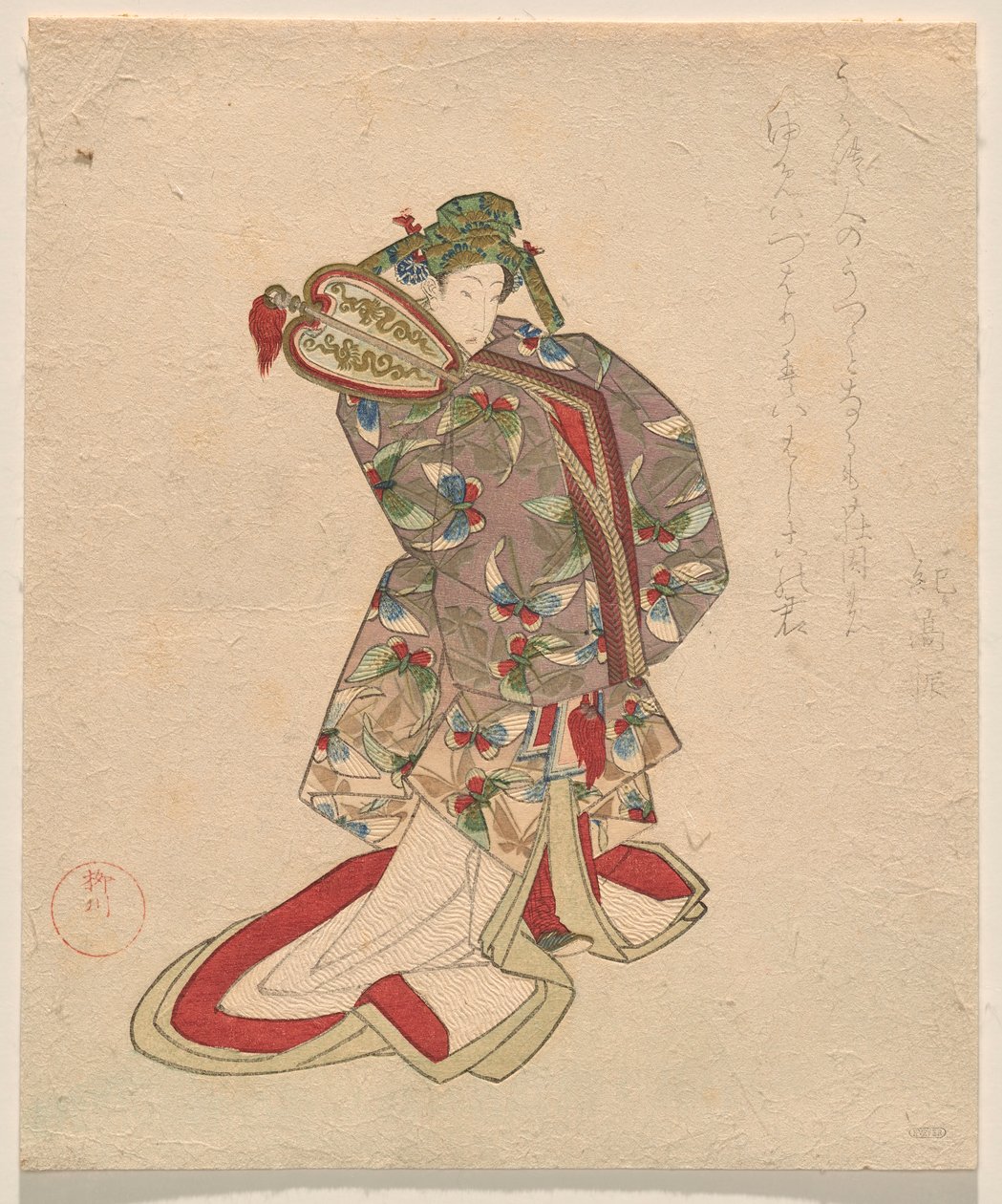 Frau im chinesischen Kostüm mit Schmetterlingsmuster von Yanagawa Shigenobu II