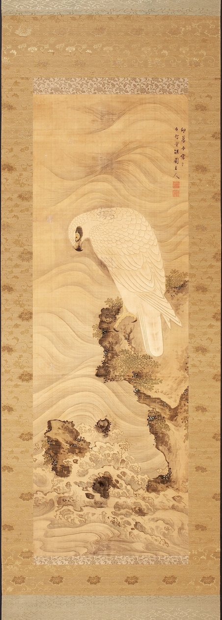 Yanagisawa Kien. Seeadler auf einem Felsen mit Wellen von Yanagisawa Kien