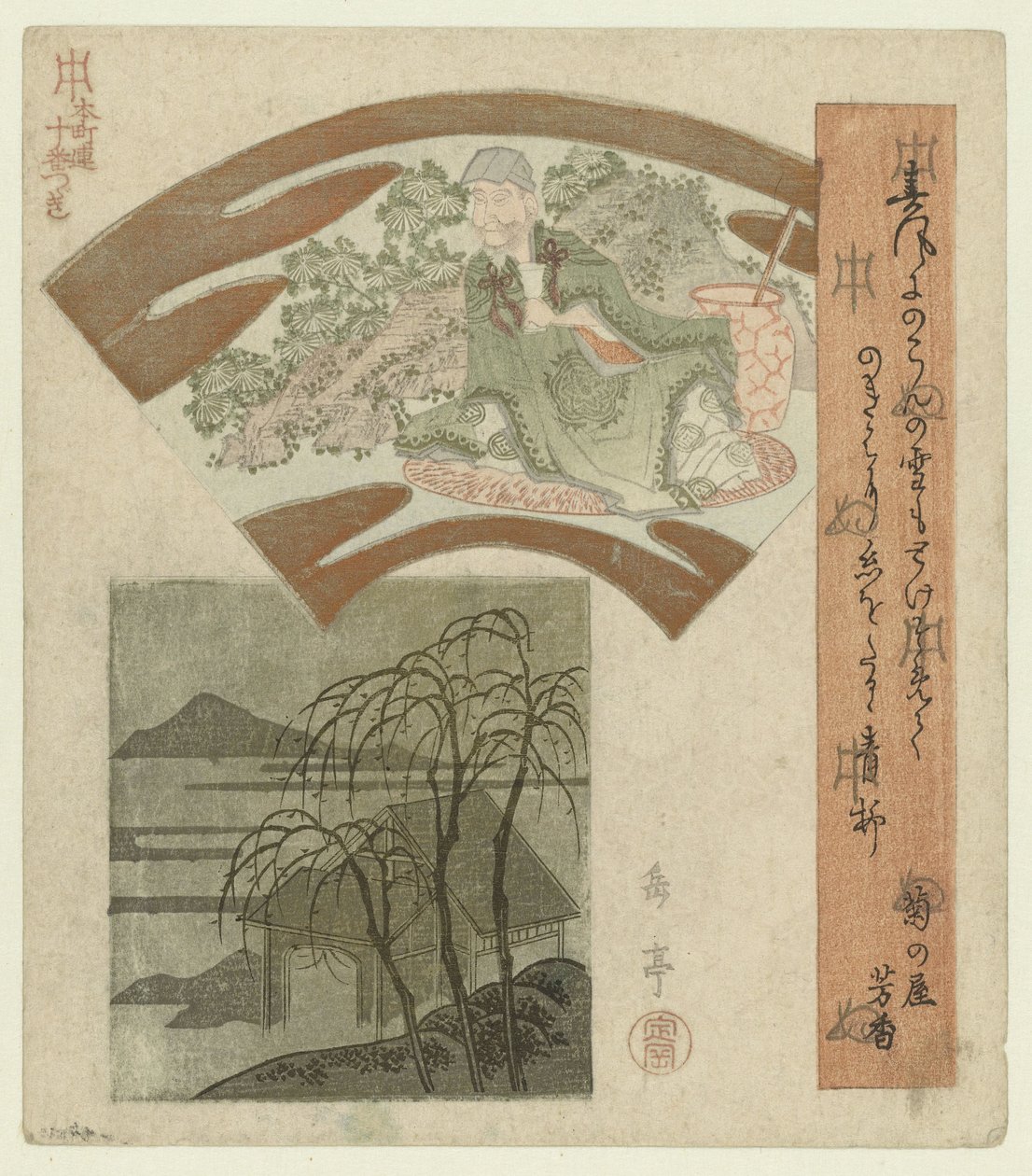 Ein chinesischer Weiser und Landschaft mit Weiden von Yashima Gakutei