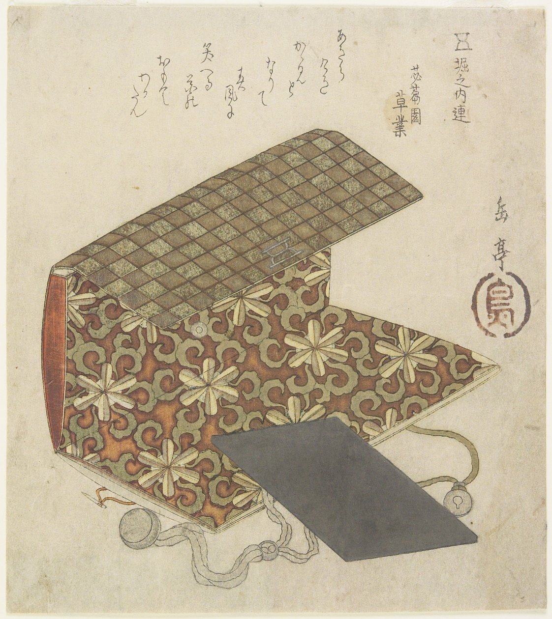Gemustertes Faltblatt für Horinouchi Circle, Mitte des 19. Jahrhunderts von Yashima Gakutei