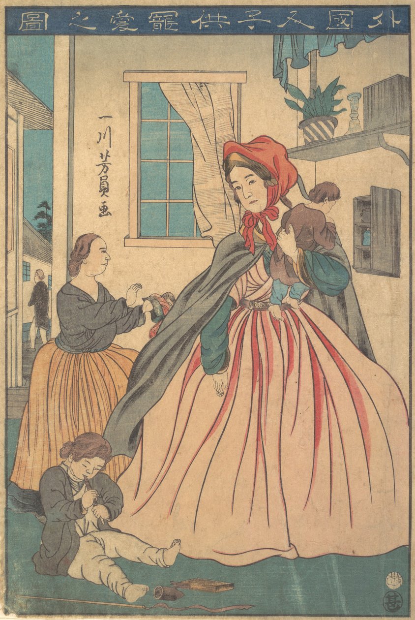 Eine Ausländerin genießt ihre Kinder, 1860, 10. Monat von Yoshikazu