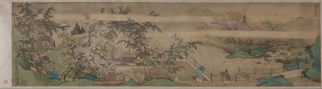 Reinigung von Heilkräutern im Bach an einem Frühlingstag, 1703 von Yu Zhiding