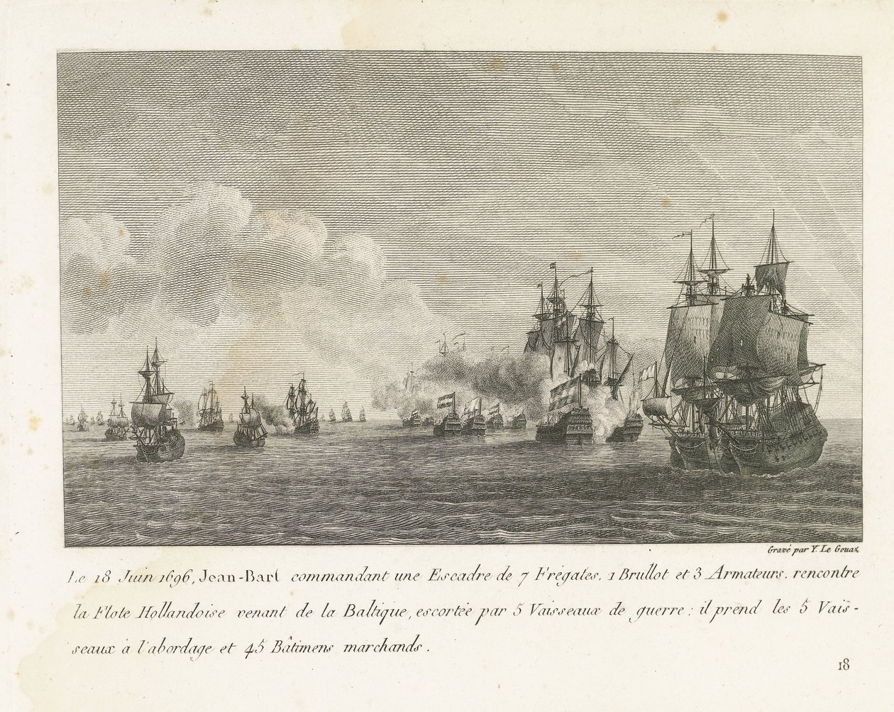 Zusammenstoß zwischen einer Flotte unter Jan Bart und einer holländischen Flotte, 1696 von Yves Marie Le Gouaz