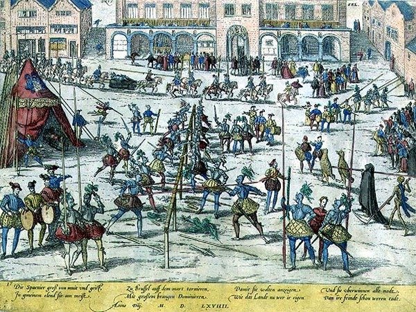 Turnier in Brüssel, veranstaltet von den Spaniern zur Stärkung der Soldatenmoral und zur Betonung, dass die Niederlande nun ihnen gehörten von Zacharias (school of) Dolendo