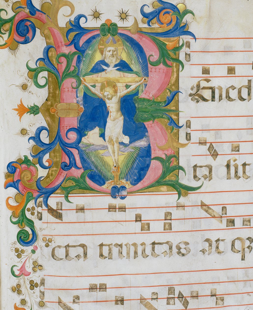 Die Dreifaltigkeit, Miniaturdetail des Chorbuchs von Zanobi di Benedetto Strozzi