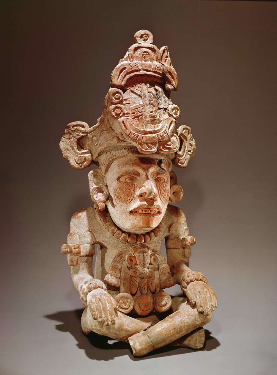 Urne, die eine sitzende Gottheit darstellt, Monte Alban, Oaxaca, Periode III (Keramik) von Zapotec