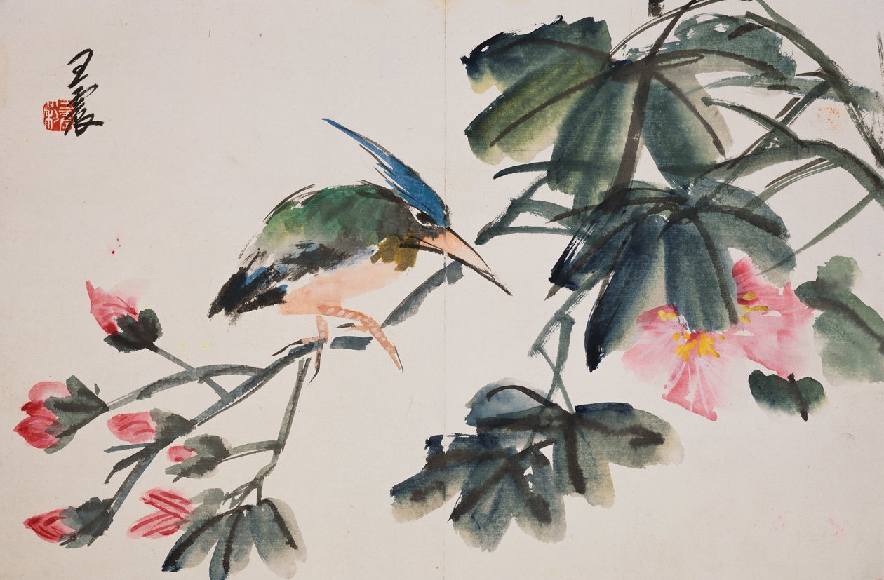 Blatt aus einem Album mit Blumen- und Vogelmalereien von Zhen Wang