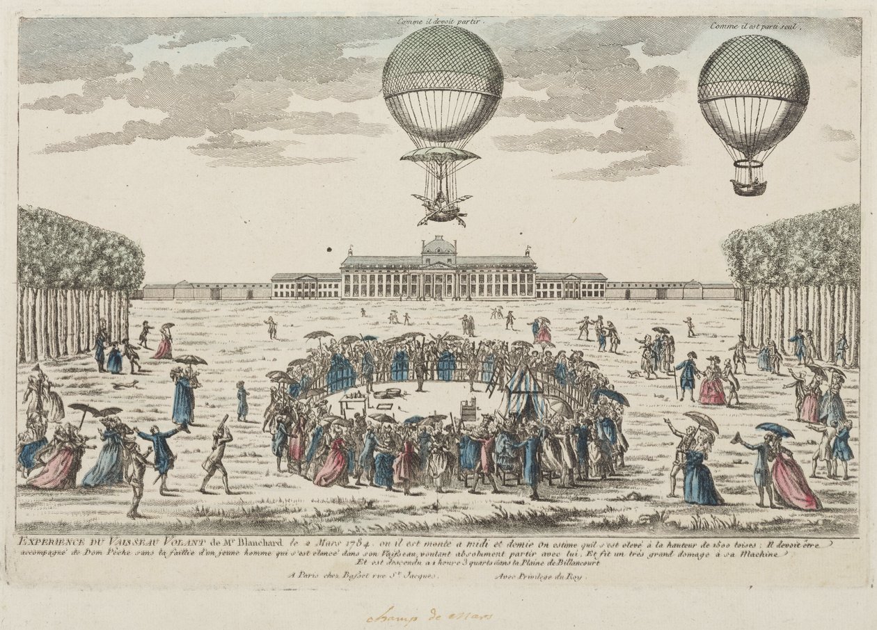 Blanchards erster Aufstieg in einem Ballon, 2. März 1784 von Frederick (attr. to) Barnard