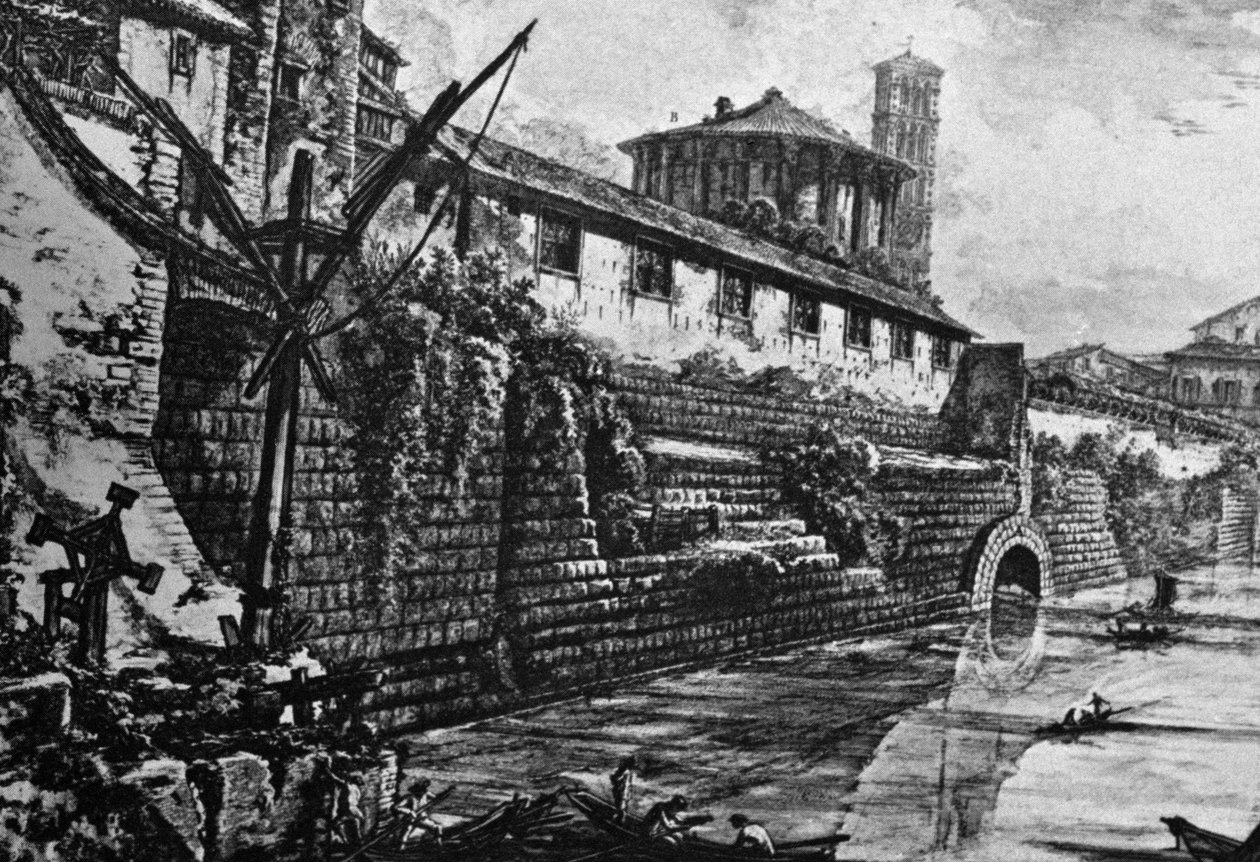Cloaca Maxima (antikes Kanalsystem) und Tempel der Vesta oder Hercules Victor, Kupferstich von Giovanni Battista Piranesi (1720-1778), Italien von William Walcutt