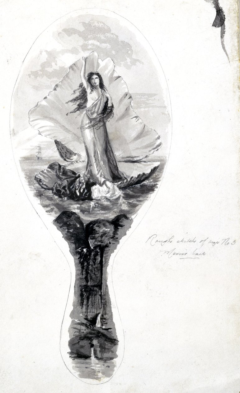 Entwurf für einen Spiegelrücken mit Venus in ihrer Muschel, um 1870-1875 von Frederick (attr. to) Barnard