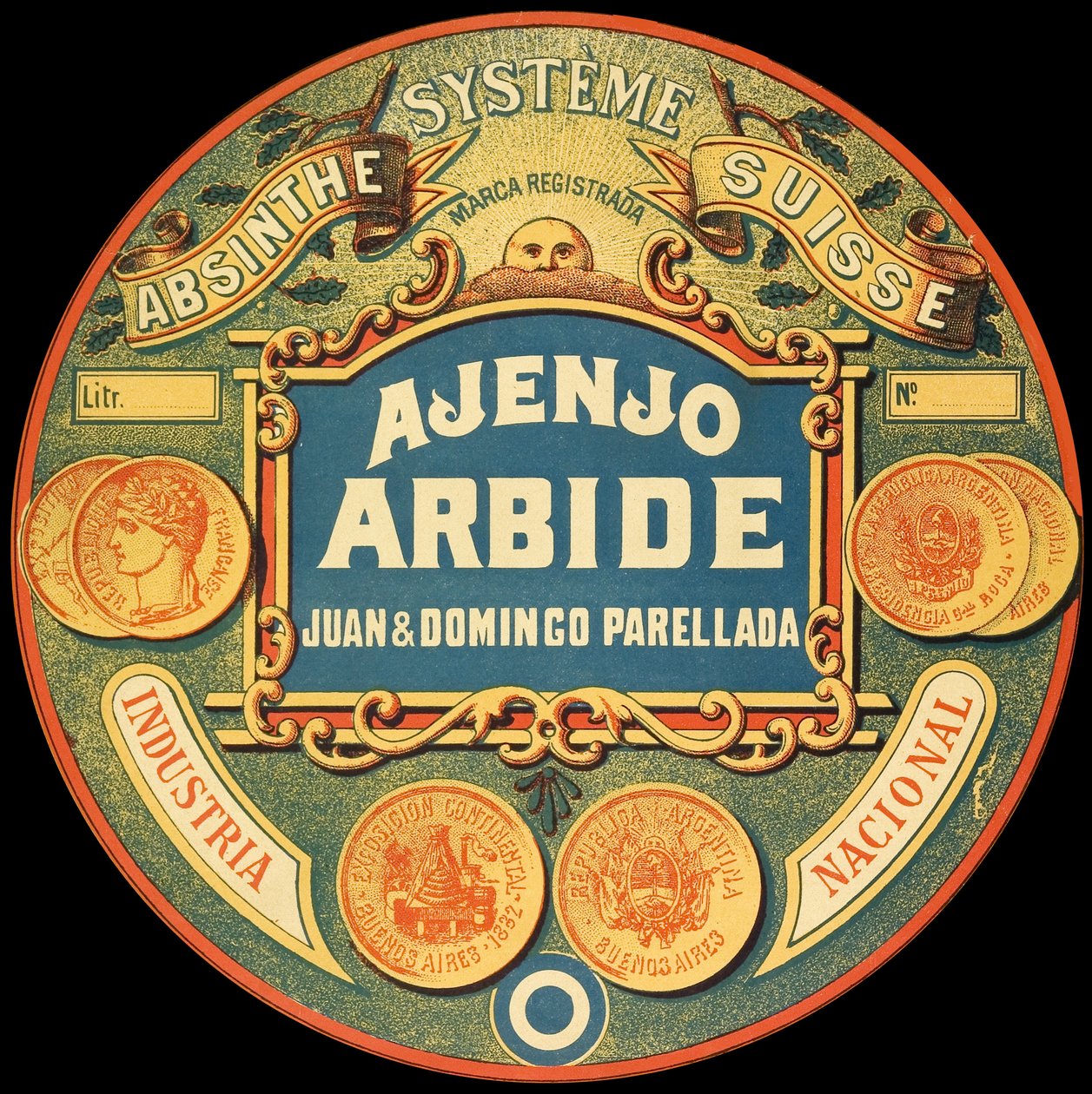 Etikett der argentinischen Absinthmarke Ajenjo Arbide von Frederick (attr. to) Barnard