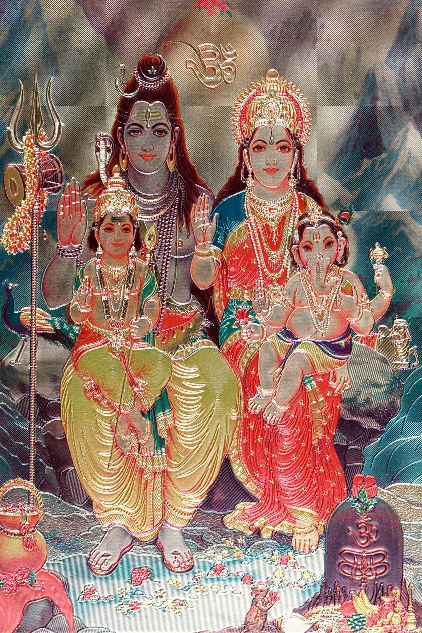 Gott Shiva und Göttin Parvati mit ihrem Sohn Ganesha. von . .