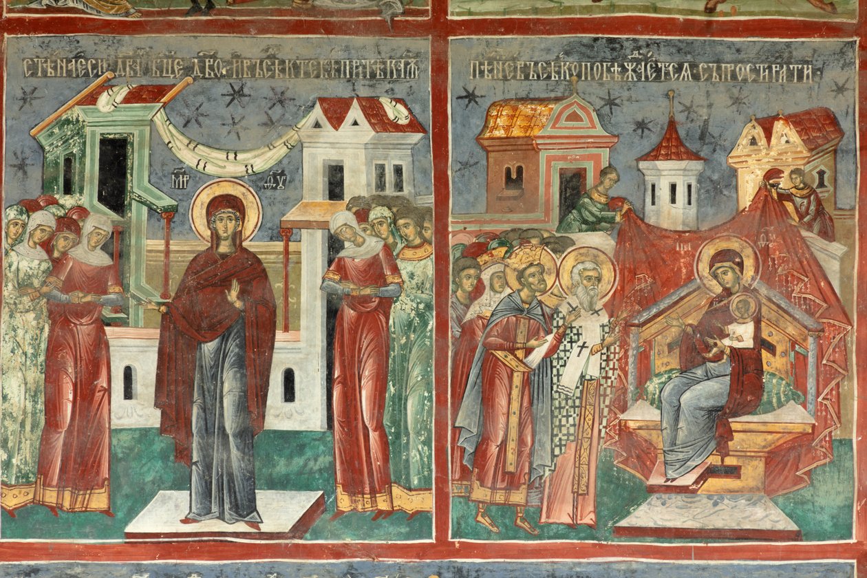 Kloster (manastirea Sucevita). Die Kirche. Außenansicht. Südwand. Wandmalerei von . .