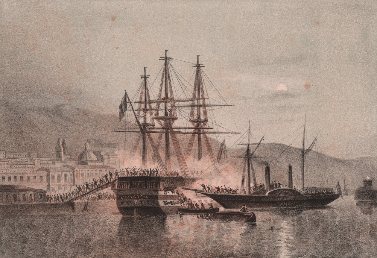 Neapolitanisches Schiff Monarca von Tuckery angegriffen, im Hafen von Castellammare von William Walcutt