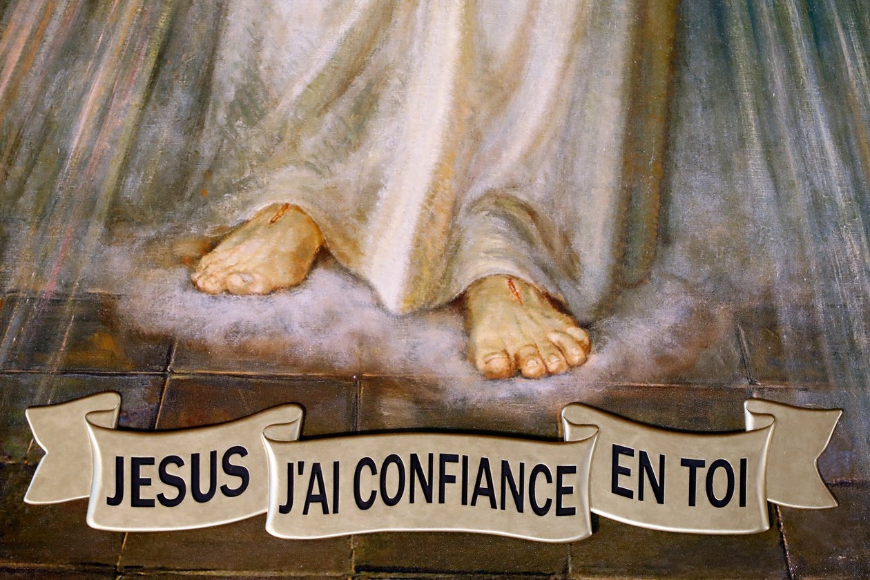 Notre Dame de Plaimpalais Kirche. Jesus der göttlichen Barmherzigkeit, ich vertraue auf dich. Frankreich. von . .