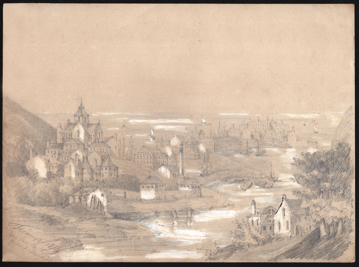Panorama der Stadt Fecamp, Normandie. 1841 (Zeichnung) von . .
