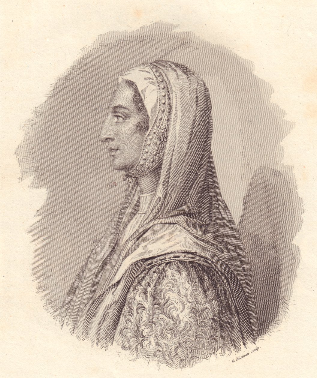 Porträt der italienischen Adligen Beatrice Lascaris di Tenda (1372-1418), Kupferstich von G Fusinati nach einem Porträt, veröffentlicht von Antonio Campo von William Walcutt