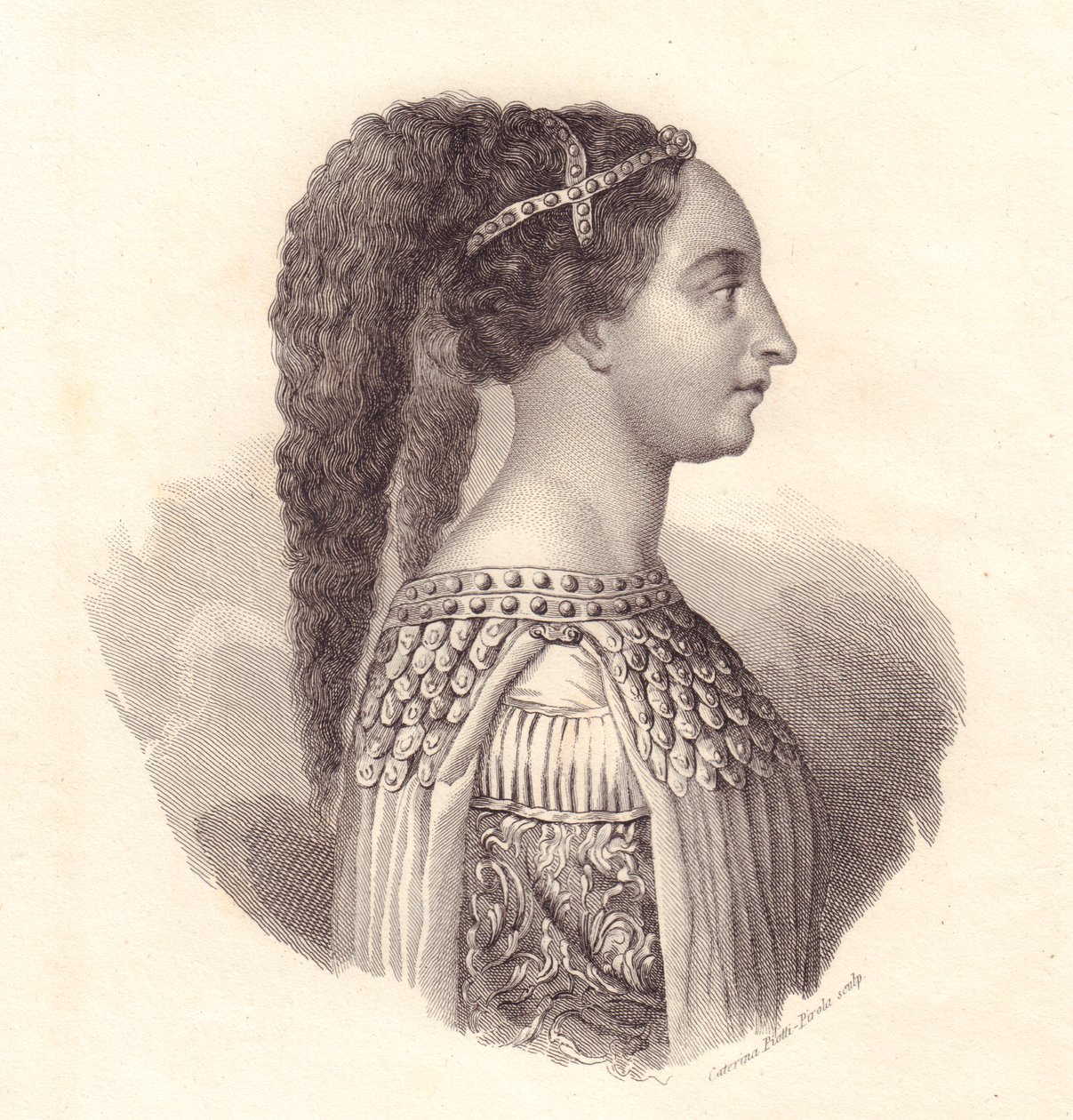 Porträt der italienischen Adligen Isotta degli Atti (ca. 1432-1474), Kupferstich von Caterina Piotti-Pirola von William Walcutt