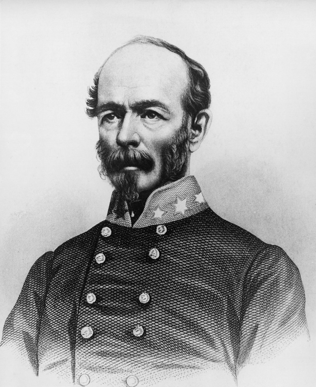 Porträt von Joseph Eggleston Johnston (1807-1891), amerikanischer Offizier während des Mexikanisch-Amerikanischen Krieges, der Seminolenkriege und des Amerikanischen Bürgerkriegs, Kupferstich von William Walcutt