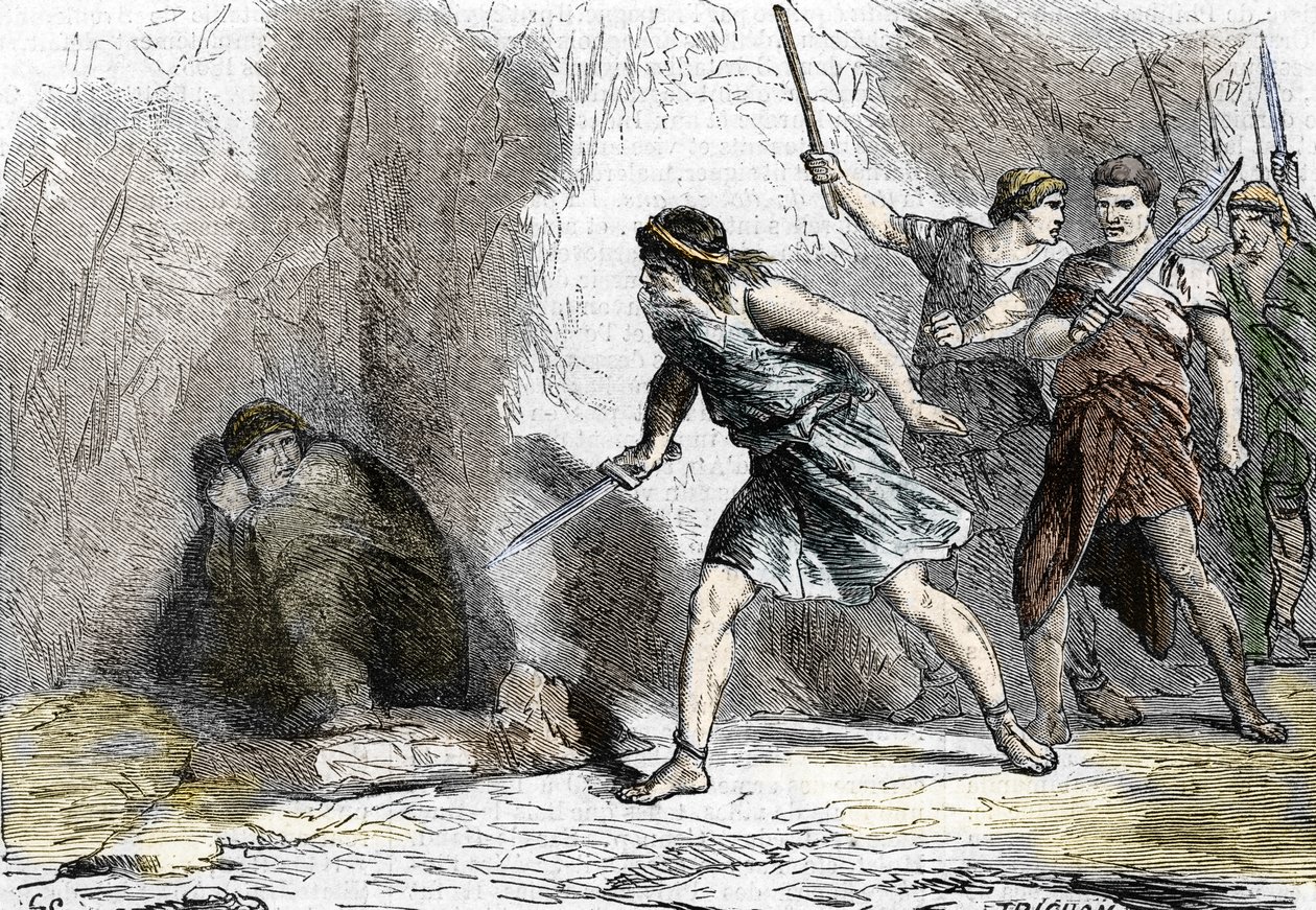 Der Selbstmord von Nero, 9. Juni 68. 19. Jahrhundert (Gravur) von . .