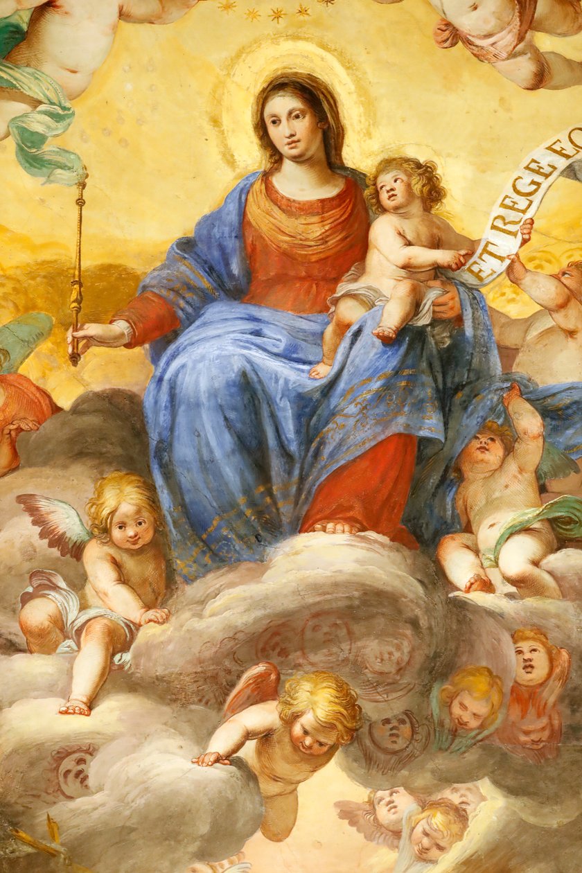 Jungfrau Maria und Kind. Fresko. Palazzo Fieschi-Crosa Di Vergagni. Genua. Italien von . .