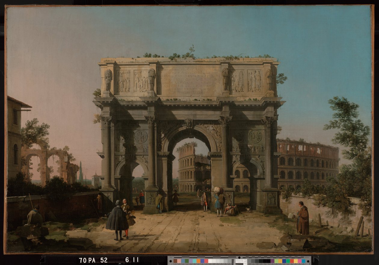 Ansicht des Konstantinsbogens mit dem Kolosseum von Canaletto