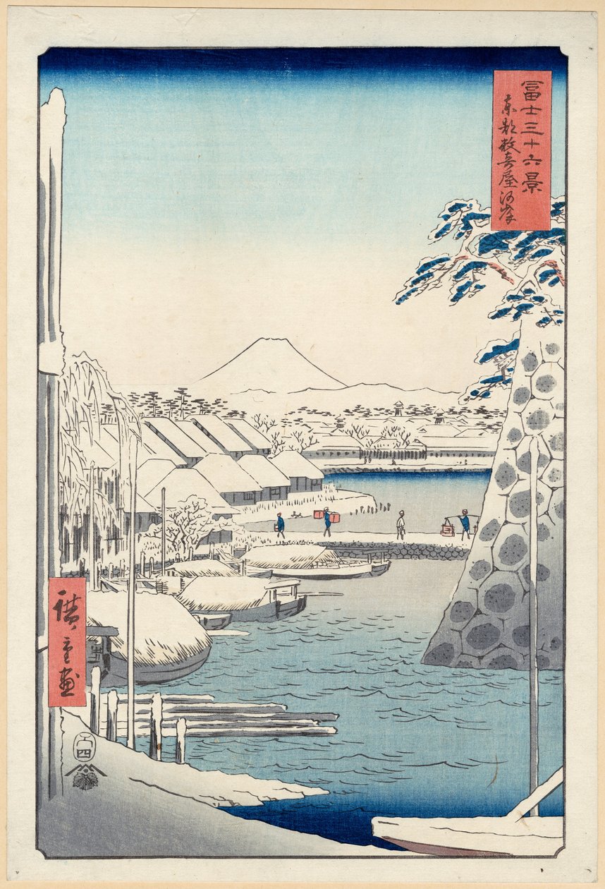 Flussufer bei Sukiya in Edo (Tōto Sukiya-gashi), aus der Serie Sechsunddreißig Ansichten des Berges Fuji von Hiroshige