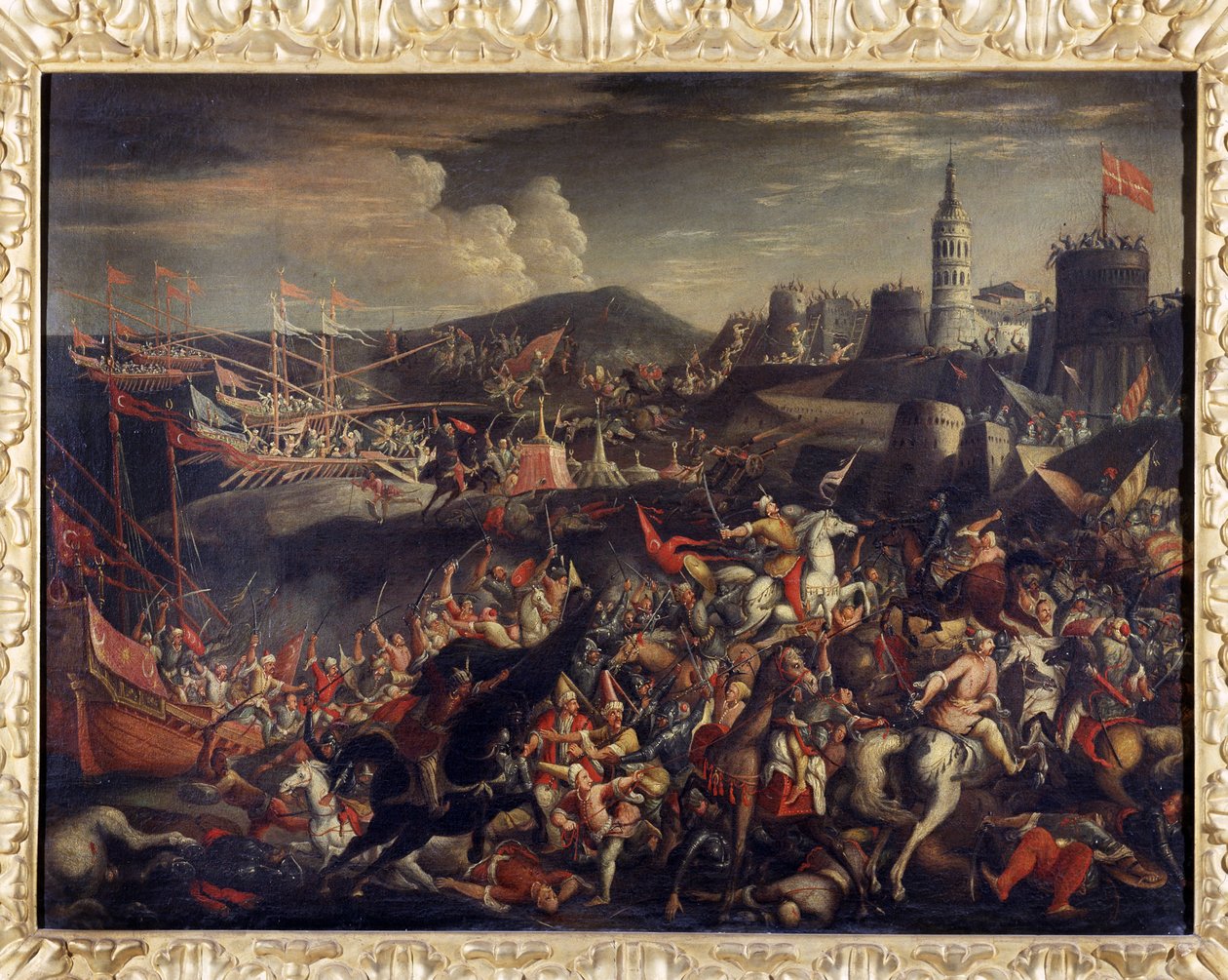 Angriff der Sarazenen auf die Insel Malta, verteidigt von den Johannitern im Jahr 1565 von Italian School